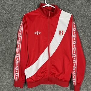 Peru National Team‎ Soccer Jacket Mens Small Red White Umbro Track Zip Top